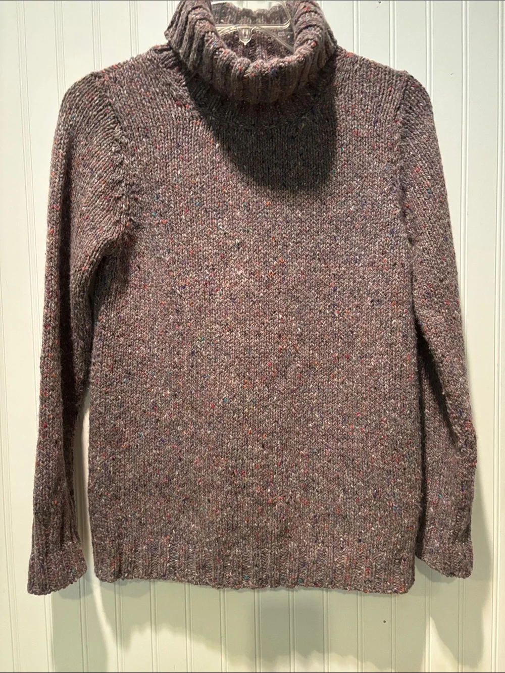 Fisherman Out of Ireland Women’s Wool Purple Chunky Knit Turtleneck Sweater Sz M